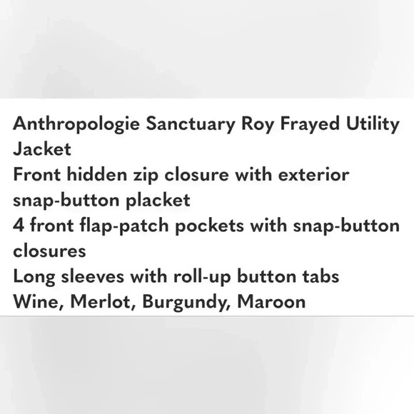 SANCTUARY anthro Roy Frayed Utility Jacket Wine Maroon sz M - Picture 2 of 16